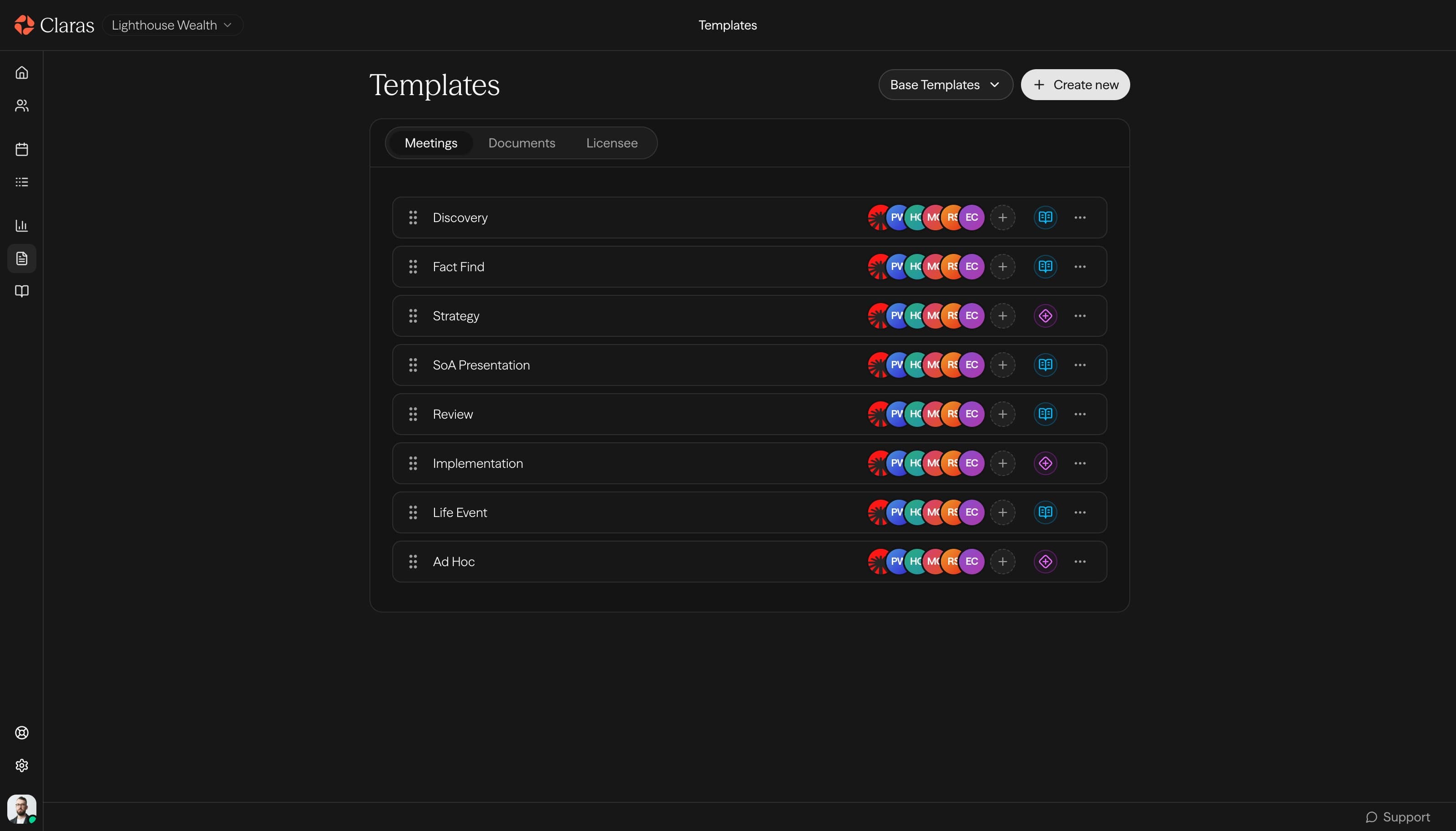 The Claras template library shared across a practice
