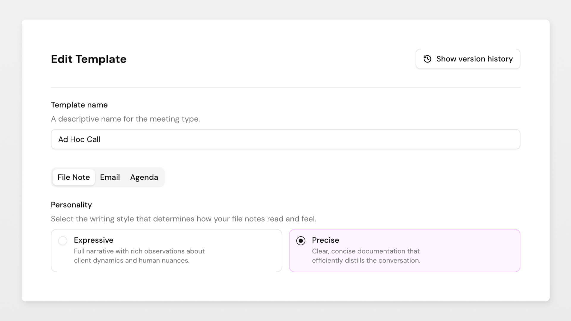 File Note Personality Selector